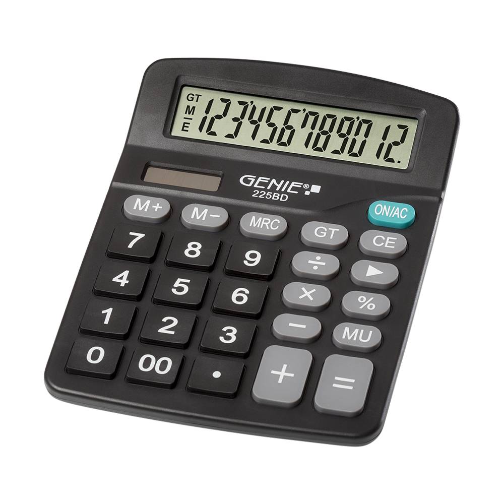 Genie 225 BD, Desktop, Einfacher Taschenrechner, 12 Ziffern, Display klappbar, Batterie/Solar, Schwarz-0