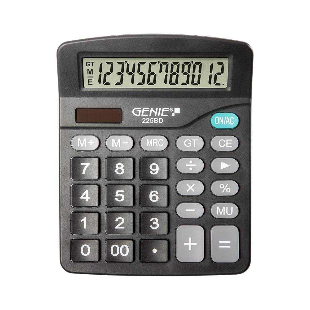 Genie 225 BD, Desktop, Einfacher Taschenrechner, 12 Ziffern, Display klappbar, Batterie/Solar, Schwarz-1