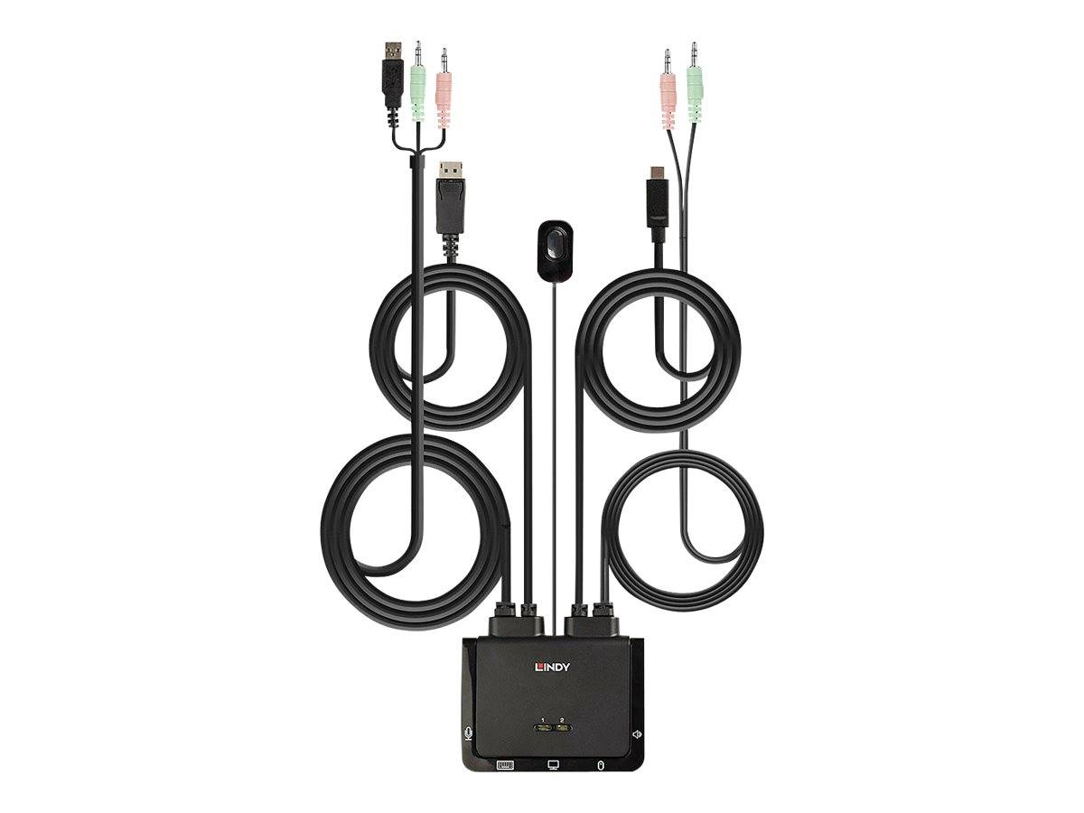 Lindy 2 Port DisplayPort 1.2, USB Type C, USB 2.0 & Audio Cable KVM Switch-5