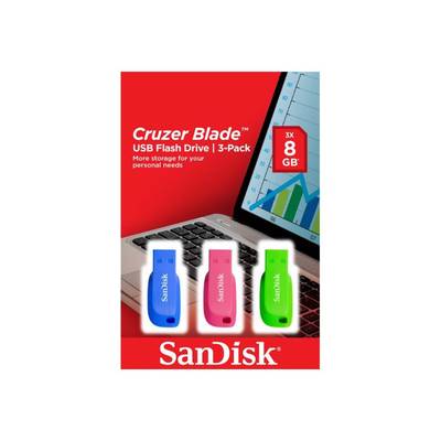 SanDisk Cruzer Blade - USB-Flash-Laufwerk - 32 GB - USB 2.0 - Blau, grün, pink (Packung mit 3)-0