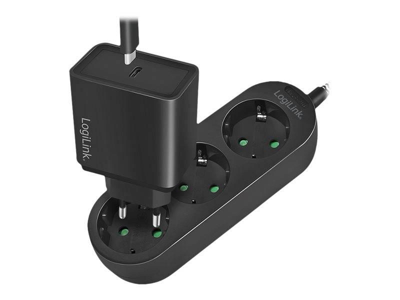 LogiLink - Steckdosenleiste - Wechselstrom 250 V - 3680 Watt - Eingabe, Eingang CEE 7/4 - Ausgangsanschlüsse: 3 (3 x Ste-8