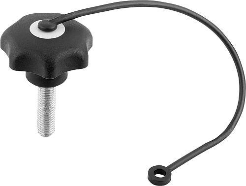 STERNGRIFF ÄHNLICH DIN6336 MIT SICHERUNGSBAND D=M10X35, D1=50, FORM:LS, THERMOPLAST SCHWARZ,