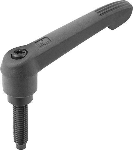 KLEMMHEBEL MIT DRUCKBOLZEN GR.2 M08X50,8, FORM:F KUNSTSTOFF, SCHWARZGRAU RAL7021, MIT ANSATZKUPPE,-0