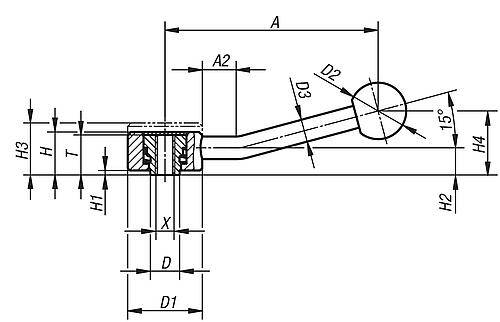 SPANNHEBEL FLACH GR.1 M08, A=100, FORM:15°, STAHL, KOMP:KUNSTSTOFF-1