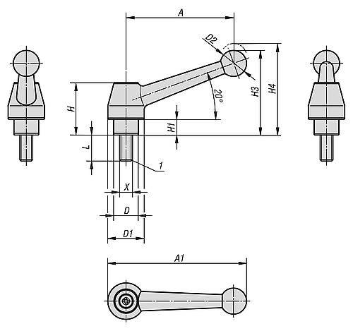 KLEMMHEBEL GR.1 M10X35 STAHL, KOMP:STAHL-1