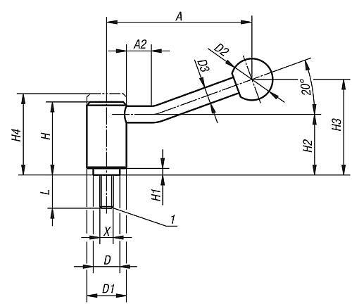 SPANNHEBEL GR.1 M10X40, A=88, FORM:20° EDELSTAHL 1.4305, KOMP:KUNSTSTOFF-3