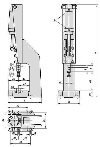 KNIEHEBELPRESSE PNEUMATISCH, FORM:A, F2=12000, STAHL, KOMP:STAHL-1
