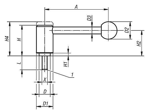 SPANNHEBEL GR.1 M12X25, A=92, FORM:0° EDELSTAHL 1.4305, KOMP:KUNSTSTOFF-4
