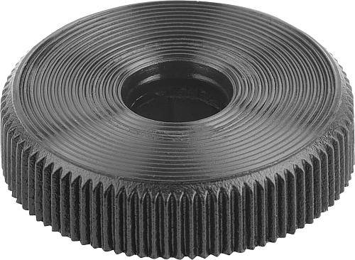 RÄNDELKNOPF FÜR SECHSKANTSCHRAUBEN D1=36 H=10, FORM:A POM, SCHWARZ, FÜR M08, SW=13-0