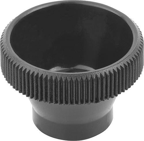 RÄNDELKNOPF FÜR SECHSKANTSCHRAUBEN D1=20 H=15, FORM:B POM, SCHWARZ, FÜR M05, SW=8-0