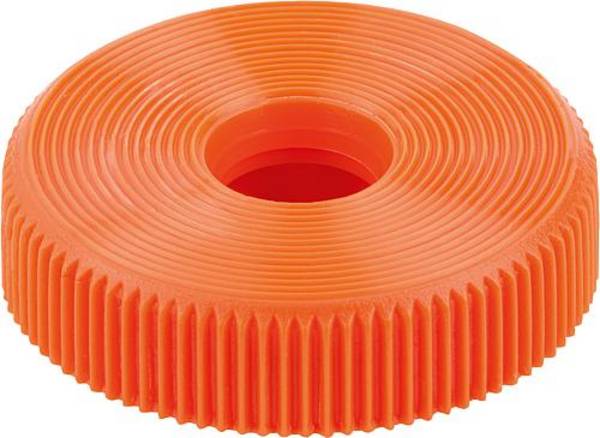 RÄNDELKNOPF FÜR SECHSKANTSCHRAUBEN D1=20 H=6,5, FORM:A POM, ORANGE, FÜR M05, SW=8
