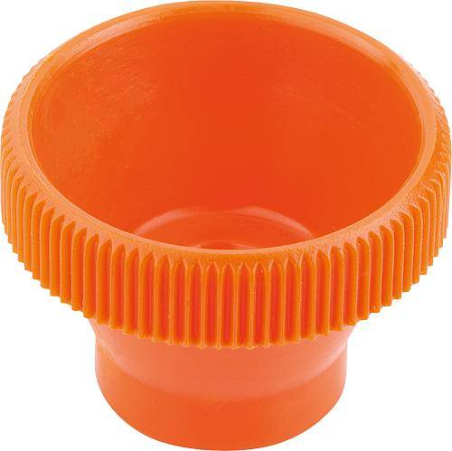 RÄNDELKNOPF FÜR SECHSKANTSCHRAUBEN D1=20 H=15, FORM:B POM, ORANGE, FÜR M05, SW=8-0