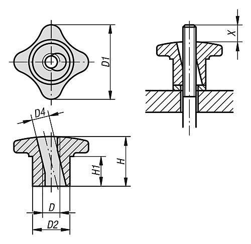 KREUZGRIFF MIT SCHNELLSPANNFUNKTION D=M14, D1=70, GRAUGUSS-1