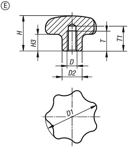STERNGRIFF, FORM:E DIN6336 D=M12, D1=63, H=42, EDELSTAHL GESTRAHLT-5