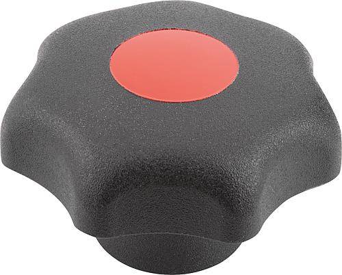 STERNGRIFF ÄHNLICH DIN6336 PASSBOHRUNG D=8, D1=40, FORM:G, THERMOPLAST SCHWARZ, KOMP:STAHL BLAU-PASSIVIERT,-0