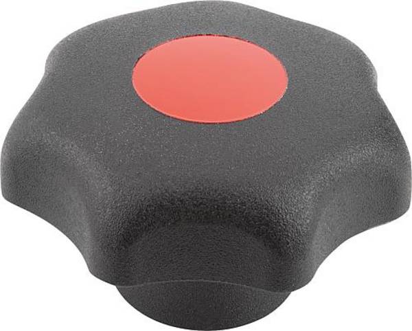 STERNGRIFF ÄHNLICH DIN6336 PASSBOHRUNG D=8, D1=40, FORM:G, THERMOPLAST SCHWARZ, KOMP:STAHL BLAU-PASSIVIERT,