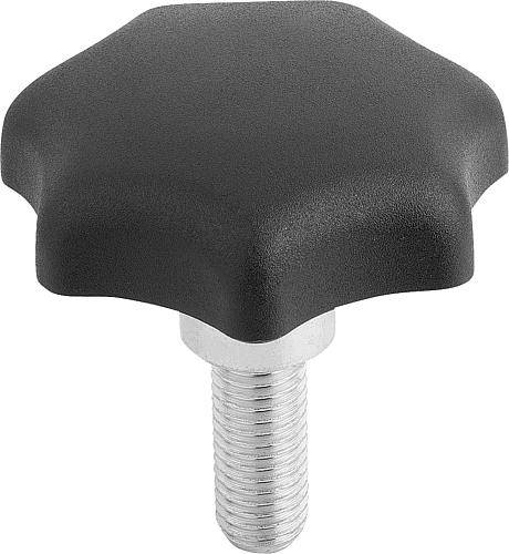STERNGRIFF MIT VORSTEHENDER BUCHSE M06X10, D1=32, H=21, FORM:L MIT AUßENGEWINDE, THERMOPLAST SCHWARZ,