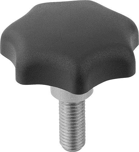STERNGRIFF MIT VORSTEHENDER BUCHSE M08X30, D1=40, H=25, FORM:L MIT AUßENGEWINDE, THERMOPLAST SCHWARZ,