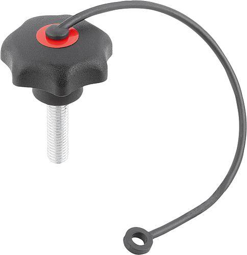 STERNGRIFF ÄHNLICH DIN6336 MIT SICHERUNGSBAND D=M10X60, D1=50, FORM:LS, THERMOPLAST SCHWARZ,