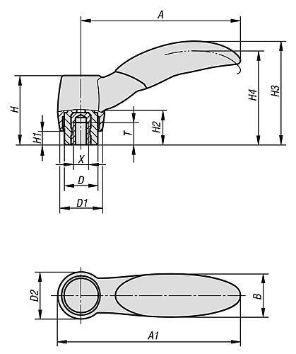 KLEMMHEBEL ECO GR.2 M05, KUNSTSTOFF SCHWARZGRAU RAL7021, KOMP:MESSING-1