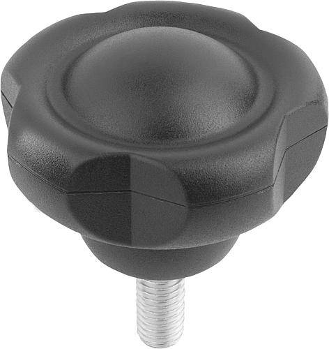FÜNFSTERNGRIFF D1=50 D=M12X20 H=34,8, FORM:L, THERMOPLAST SCHWARZGRAU RAL7021, KOMP:STAHL, DECKEL:SCHWARZGRAU-0