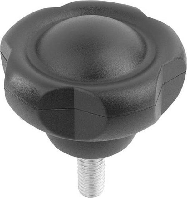 FÜNFSTERNGRIFF D1=50 D=M12X30 H=34,8, FORM:L, THERMOPLAST SCHWARZGRAU RAL7021, KOMP:STAHL, DECKEL:SCHWARZGRAU