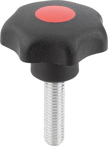 STERNGRIFF ÄHNLICH DIN6336 D=M06X50, D1=32, FORM:L, THERMOPLAST SCHWARZ, KOMP:STAHL BLAU-PASSIVIERT, DECKEL:ROT-0