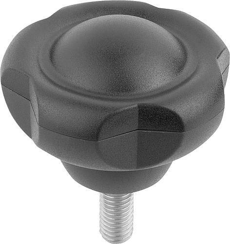 FÜNFSTERNGRIFF D1=50 D=M10X25 H=34,8, FORM:L, THERMOPLAST SCHWARZGRAU RAL7021, KOMP:EDELSTAHL,-0