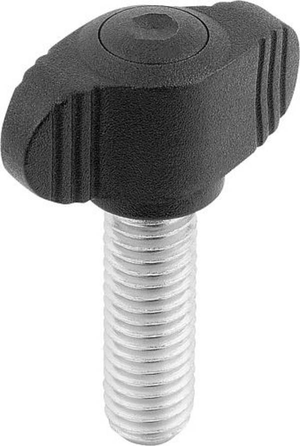 FLÜGELGRIFF MINIWING D=M06X15 A=28, H=15, FORM:L MIT AUßENGEWINDE, THERMOPLAST SCHWARZGRAU RAL7021,