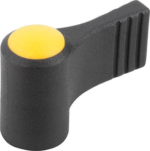 FLÜGELGRIFF EINSEITIG GR.2 M08, A=37,5, H=36 FORM:K MIT DECKEL, THERMOPLAST SCHWARZGRAU RAL7021, KOMP:STAHL BLAU