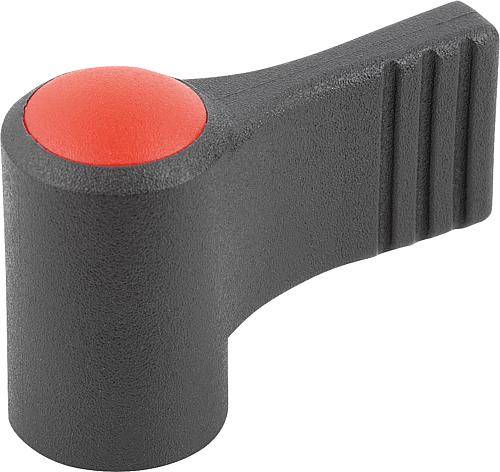 FLÜGELGRIFF EINSEITIG GR.9 M06, A=22, H=18 FORM:K MIT DECKEL, THERMOPLAST SCHWARZGRAU RAL7021, KOMP:EDELSTAHL