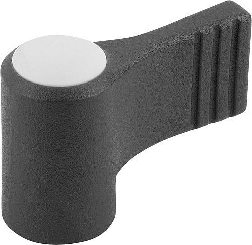 FLÜGELGRIFF EINSEITIG GR.1 M06, A=27,5, H=24 FORM:K MIT DECKEL, THERMOPLAST SCHWARZGRAU RAL7021, KOMP:EDELSTAHL