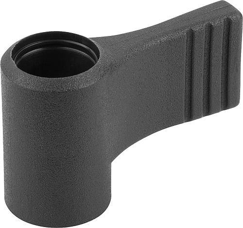FLÜGELGRIFF EINSEITIG GR.9 M05, A=22, H=16,1 FORM:D, THERMOPLAST SCHWARZGRAU RAL7021, KOMP:STAHL BLAU PASSIVIERT