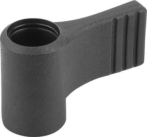 FLÜGELGRIFF EINSEITIG GR.1 M05, A=27,5, H=22,1 FORM:D, THERMOPLAST SCHWARZGRAU RAL7021, KOMP:EDELSTAHL 1.4305 BLANK