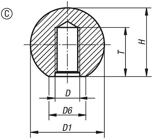 KUGELKNOPF GLATTE AUSFÜHRUNG DIN319 ERWEITERT, D1=20, D=M06, FORM:C PRESSSTOFFGEWINDE, DUROPLAST SCHWARZ-5