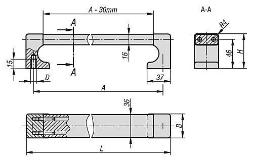 BÜGELGRIFF, A=500, L=524, D=M08 ALUMINIUM, NATUR ELOXIERT, KOMP:EDELSTAHL-5