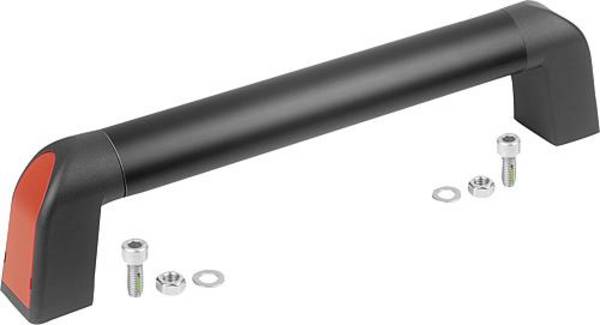 ROHRGRIFF BIGHAND, A=180, D=8 ALUMINIUM SCHWARZ ELOXIERT, KOMP:THERMOPLAST SCHWARZGRAU RAL7021, DECKEL:ROT