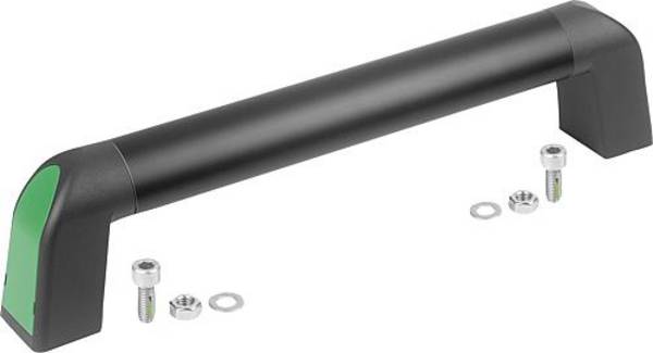 ROHRGRIFF BIGHAND, A=400, D=8 ALUMINIUM SCHWARZ ELOXIERT, KOMP:THERMOPLAST SCHWARZGRAU RAL7021, DECKEL:GRÜN