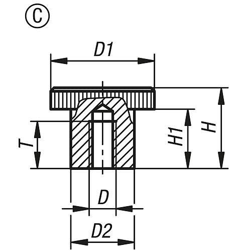 RÄNDELKNOPF D=M06 D1=22, FORM:C DUROPLAST, SCHWARZ, KOMP:KUNSTSTOFF-2