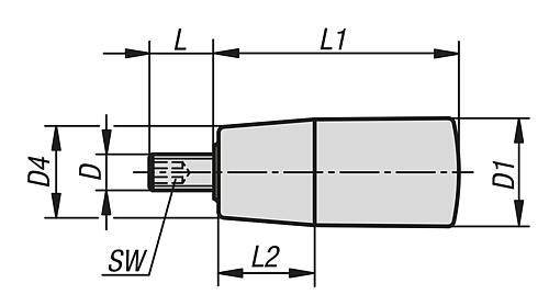 KONUSGRIFF DREHBAR GR.3 D=M10X14, D1=28, DUROPLAST SCHWARZ HOCHGLANZPOLIERT, KOMP:EDELSTAHL BLANK-3