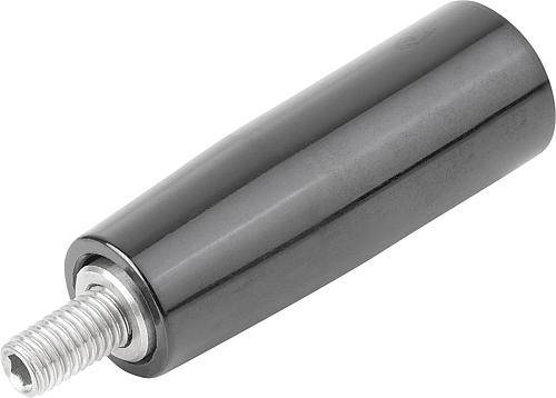KONUSGRIFF DREHBAR GR.3 D=M10X14, D1=28, DUROPLAST SCHWARZ HOCHGLANZPOLIERT, KOMP:EDELSTAHL BLANK-0