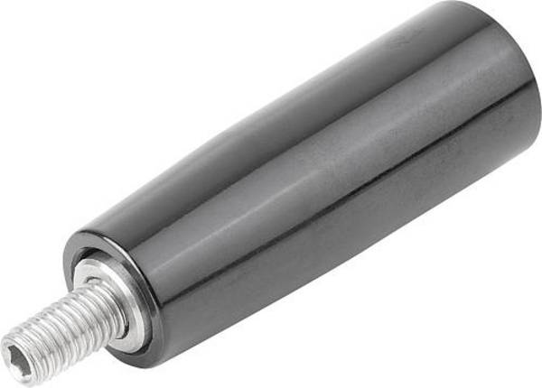 KONUSGRIFF DREHBAR GR.3 D=M10X14, D1=28, DUROPLAST SCHWARZ HOCHGLANZPOLIERT, KOMP:EDELSTAHL BLANK