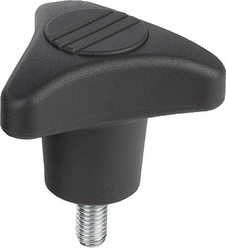 DREISTERNGRIFF D=M10X20 D1=80 H=53,5, FORM:L THERMOPLAST, SCHWARZGRAU RAL7021, KOMP:STAHL, SCHWARZGRAU RAL7021