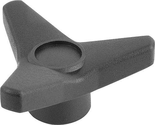 DREISTERNGRIFF D=M08 D1=65 H=28, FORM:K THERMOPLAST, SCHWARZ, KOMP:MESSING