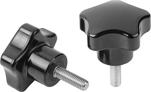 FÜNFSTERNGRIFF POLIERT D=M10X30, FORM:L DUROPLAST, SCHWARZ, KOMP:EDELSTAHL, BLANK, D1=40