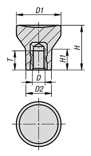PILZKNOPF GR.2 D=M06, D1=25, DUROPLAST SCHWARZ POLIERT, KOMP:AUTOM.STAHL BLAU-PASSIVIERT-1
