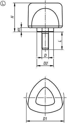DREISTERNGRIFF ERGONOMISCH D=M08X40 D1=67,7 H=36, FORM:L KUNSTSTOFF, SCHWARZGRAU RAL7021, 2-KOMPONENTEN,-5
