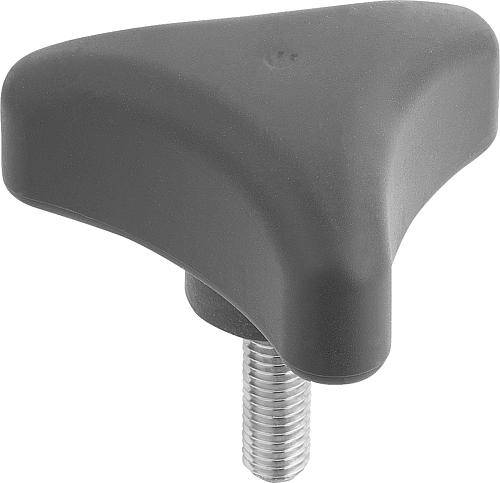DREISTERNGRIFF ERGONOMISCH D=M08X20 D1=80 H=37, FORM:L KUNSTSTOFF, SCHWARZGRAU RAL7021, KOMP:EDELSTAHL