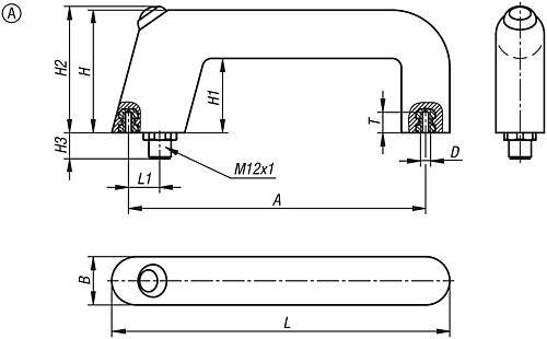 BÜGELGRIFF M.ELEKTR. SCHALTFUNKTION, FORM:A MIT STECKER L=182, A=160, D=M06, POLYAMID SCHWARZ GRÜN-1