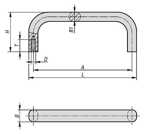 BÜGELGRIFF OVAL A=100, L=110, H=39, EDELSTAHL HALBGLÄNZEND GLEITGESCHL., D=M05-1